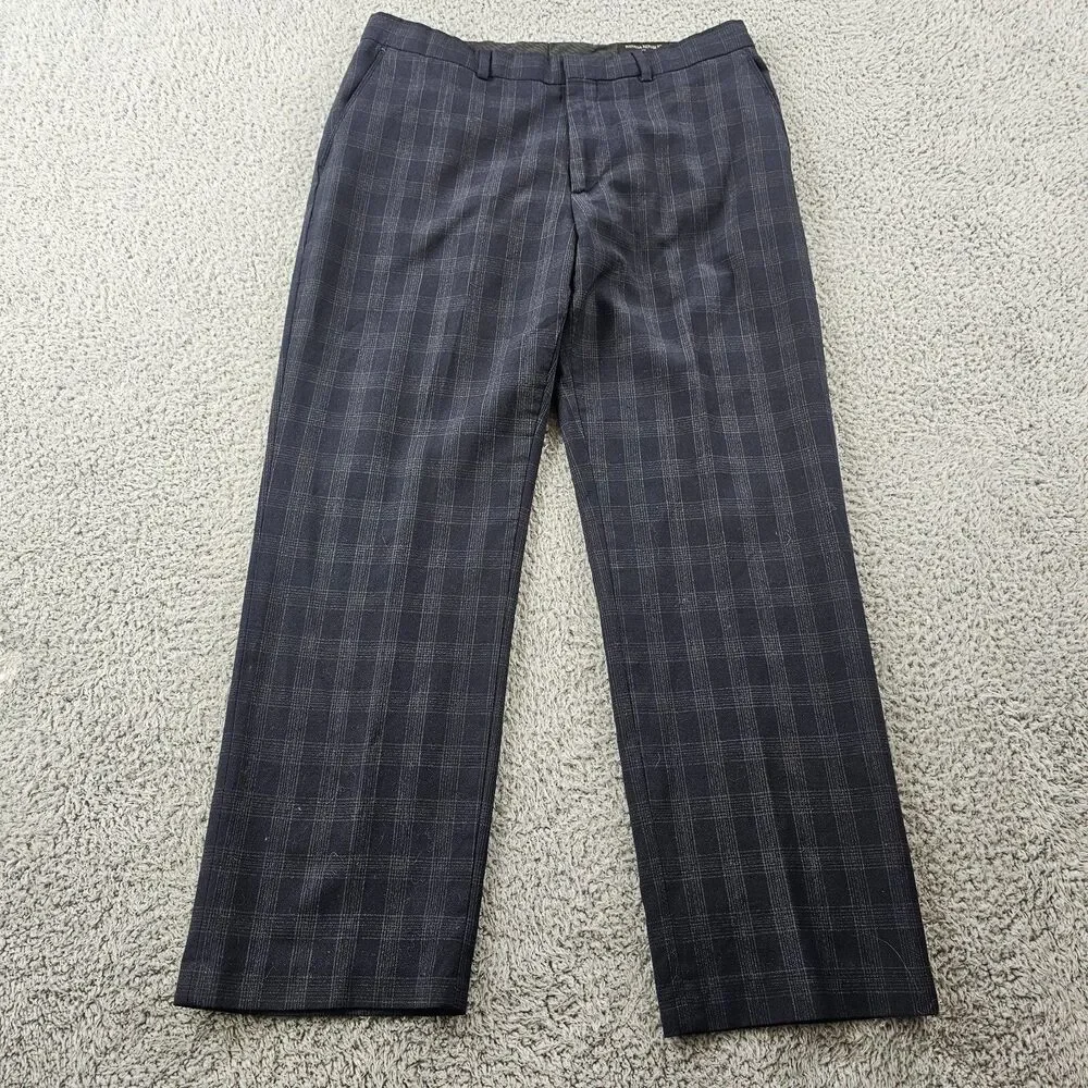 Banana Republic Dress Pants Mens 34x29 Blue Plaid Wool Blend Dark Academia
